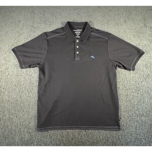 Tommy Bahama Emfielder Island Zone Polo Sz L Black Supima Cotton Knit Golf Shirt